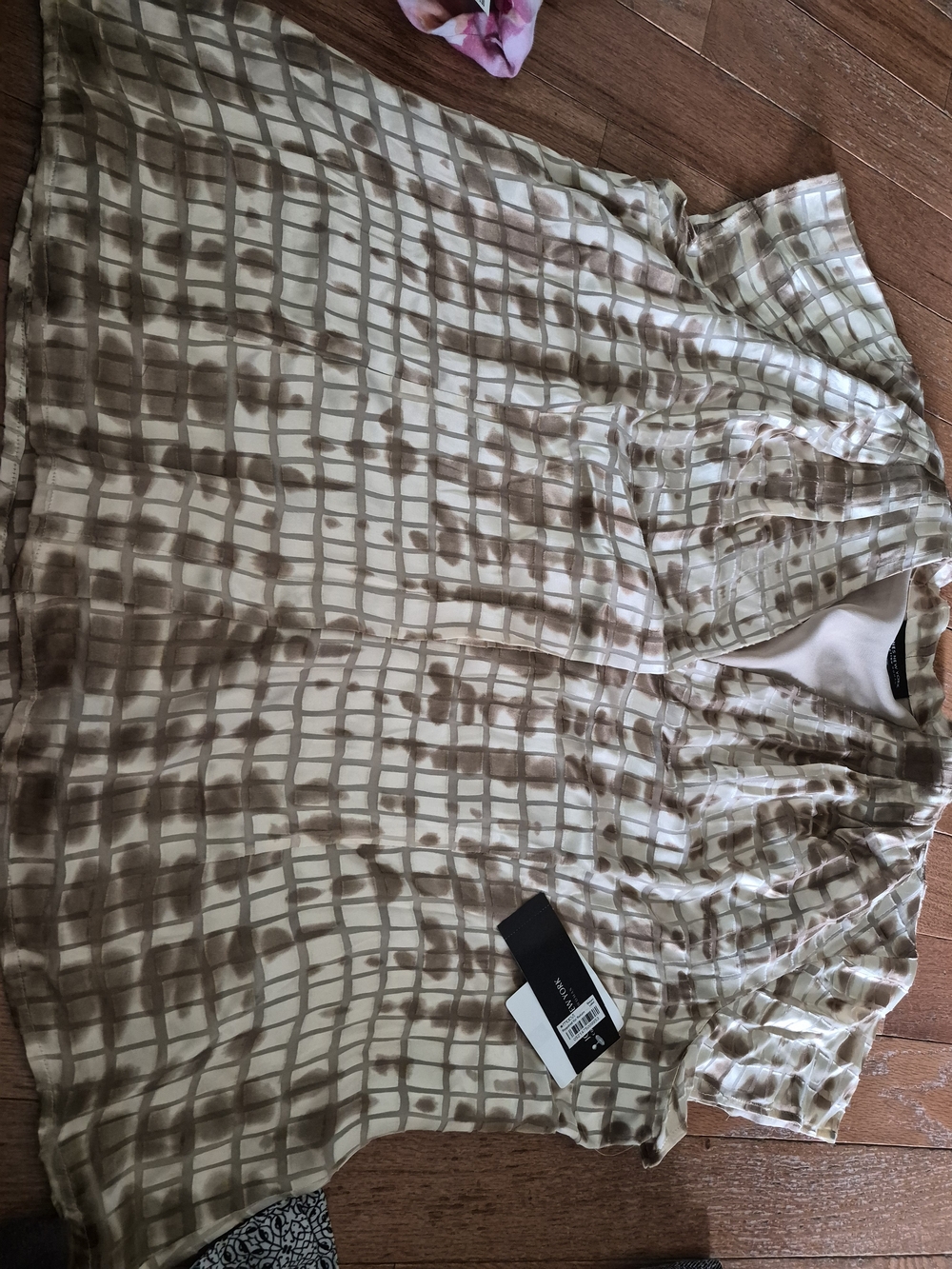 Jones New York Short-Sleeve Grid Shirt in Beige and Brown 22W